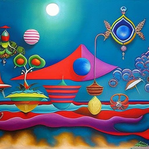 Colorful Surreal Naïve-Art Painting of the Metaphysical