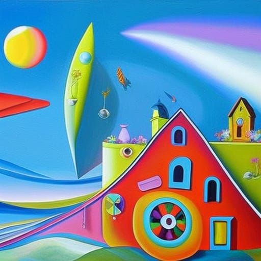 Colorful Surreal Naïve-Art Painting of the Metaphysical