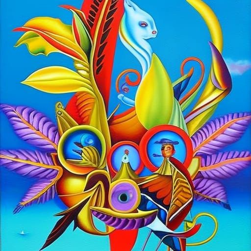Colorful Surreal Naïve-Art Painting of the Metaphysical