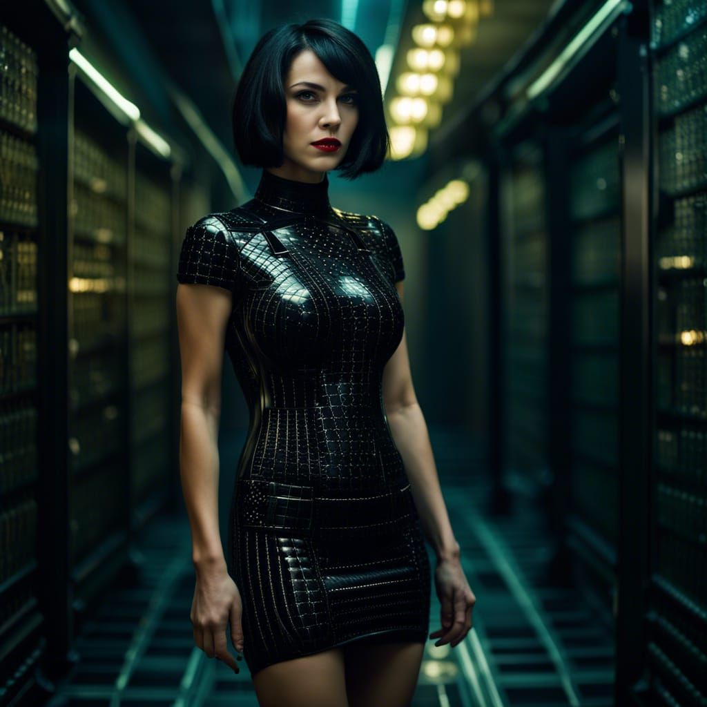 Gorgeous Woman in Matrix Style PVC Dress