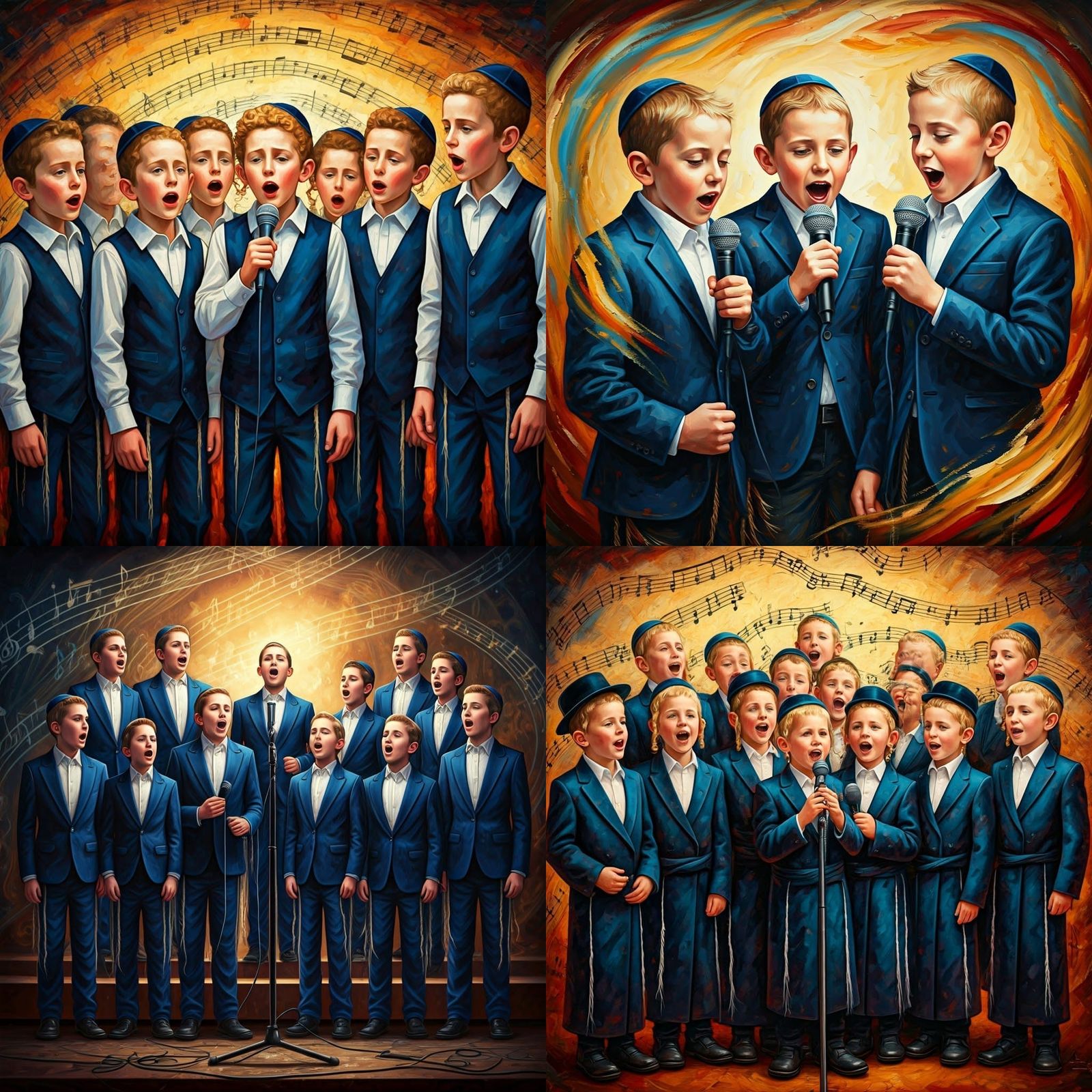 Joyful Hasidic Children Singing with Musical Notes