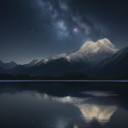 Serene Starry Night Landscape in Dreamy Style