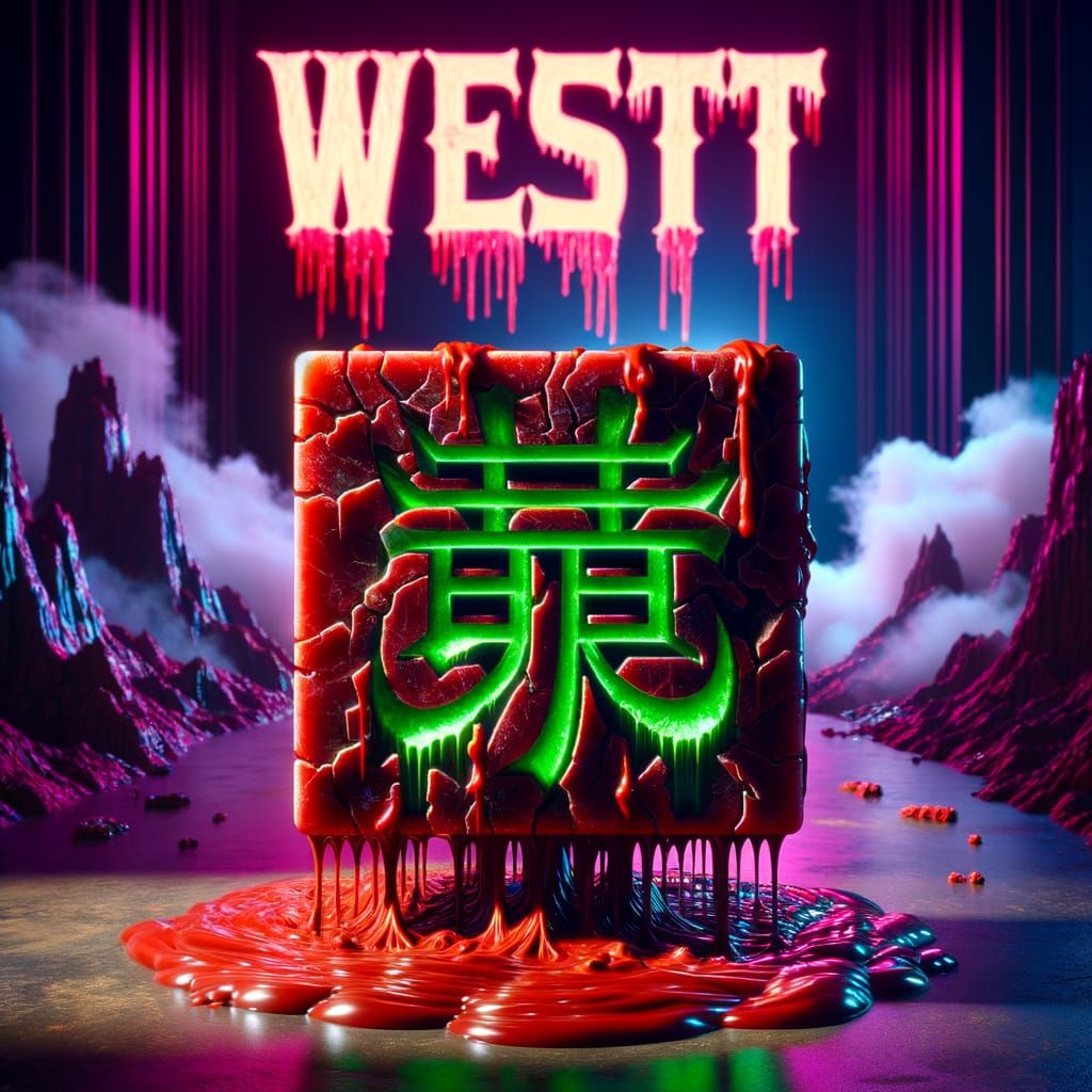 Cracked Mahjong Tile with Neon and Resin, 80s Style