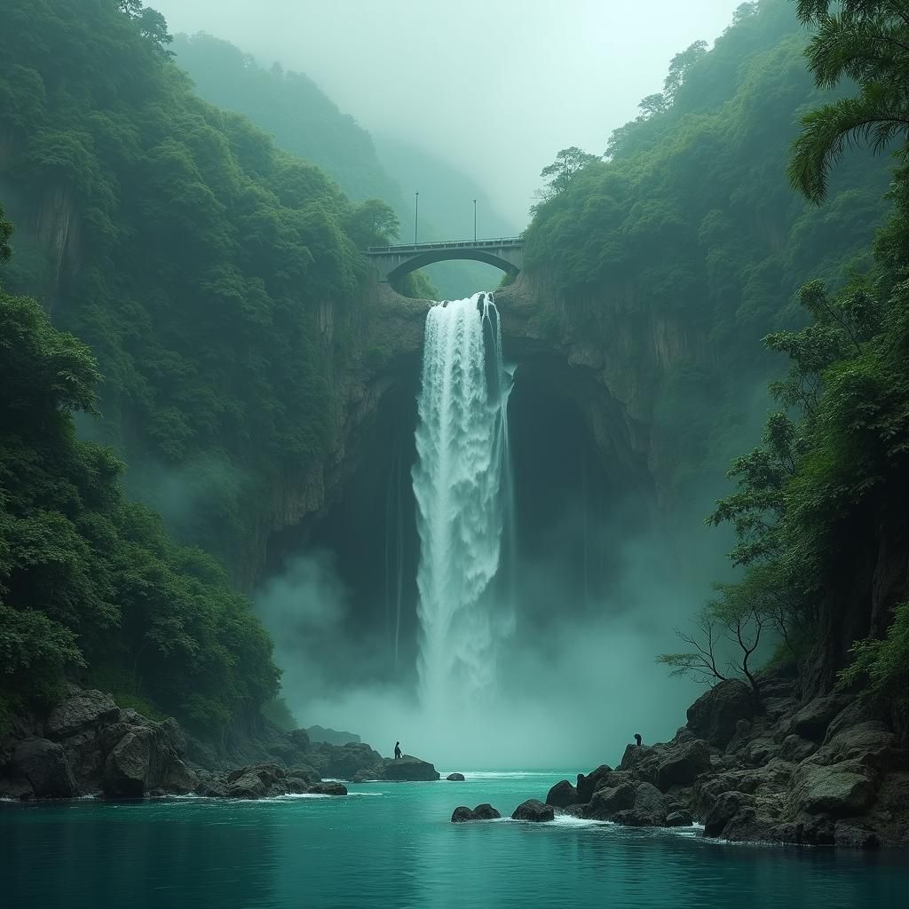 Tropical Island Waterfall Hides Futuristic Evil Lair