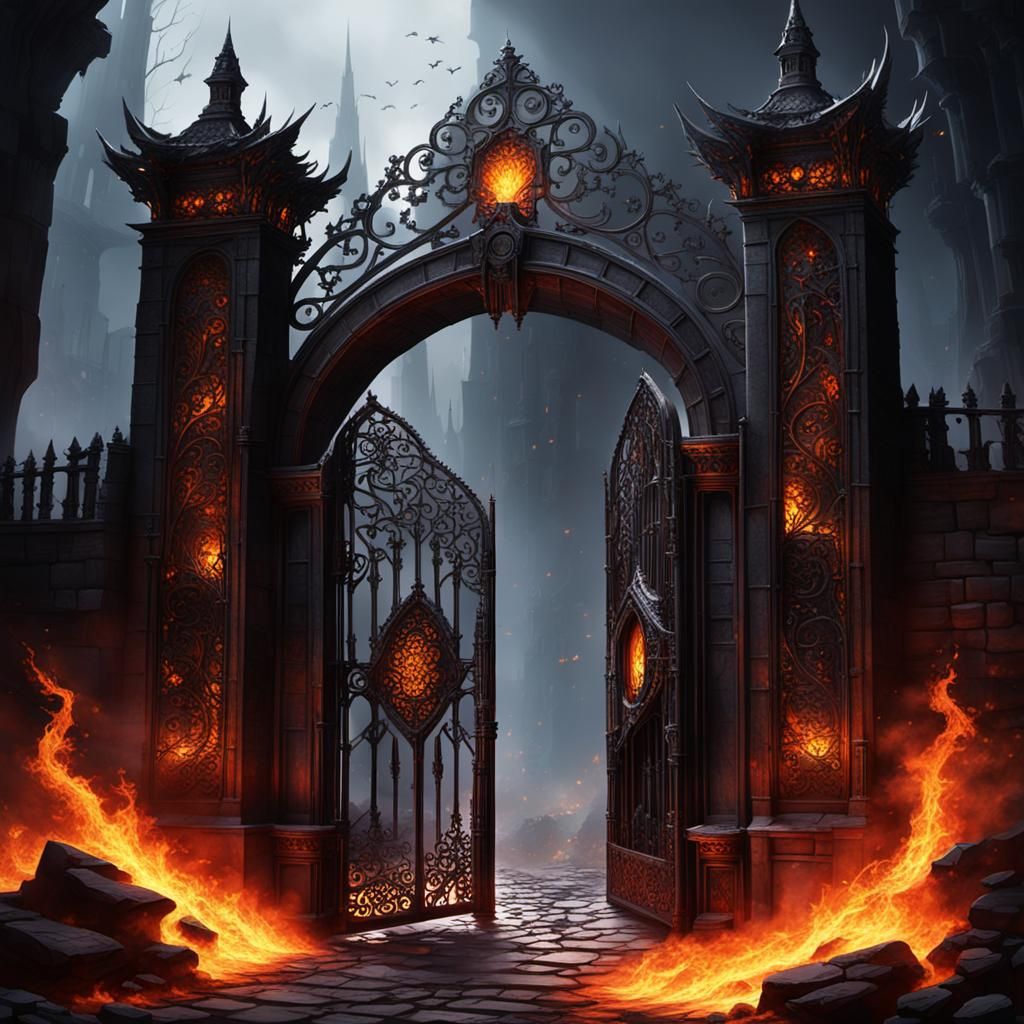 Obsidian Gate to Infernal Depths: AI Generated Image