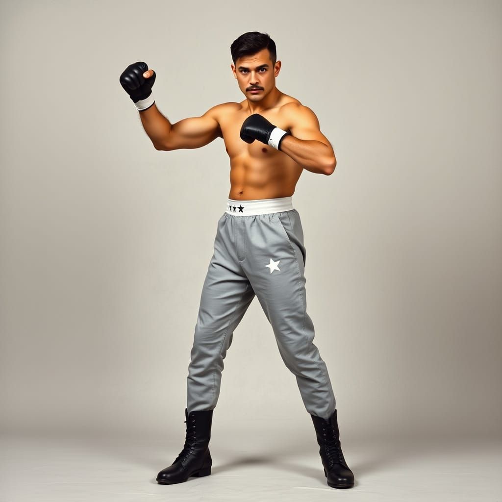 Powerful Boxer Portrait in Realistic Photographic Style