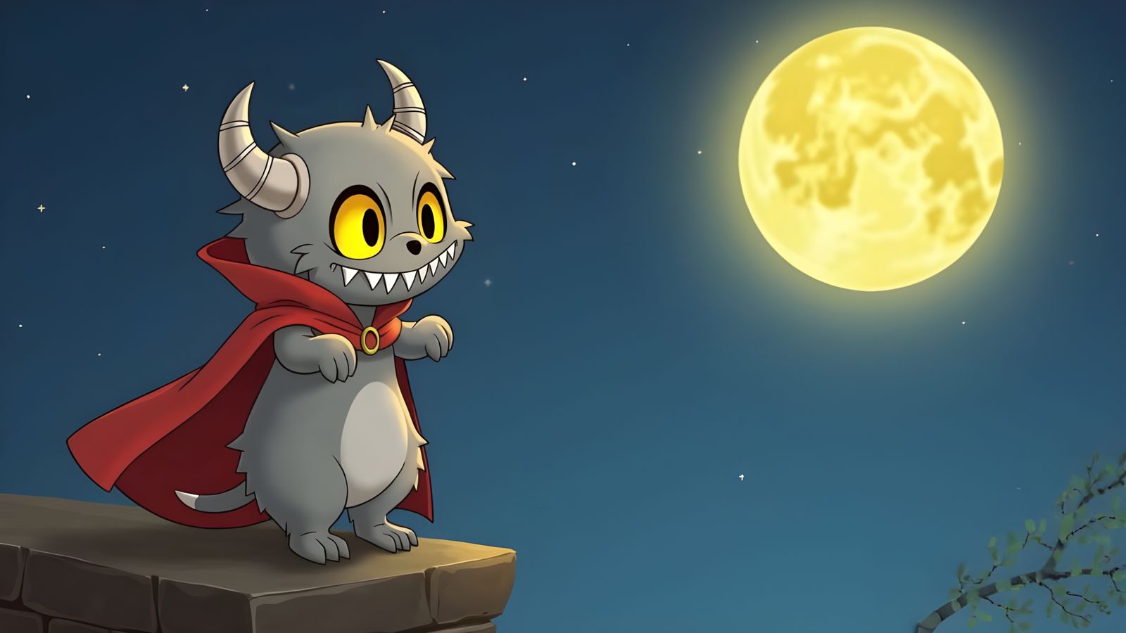 Whimsical Creature in Moonlit Forest