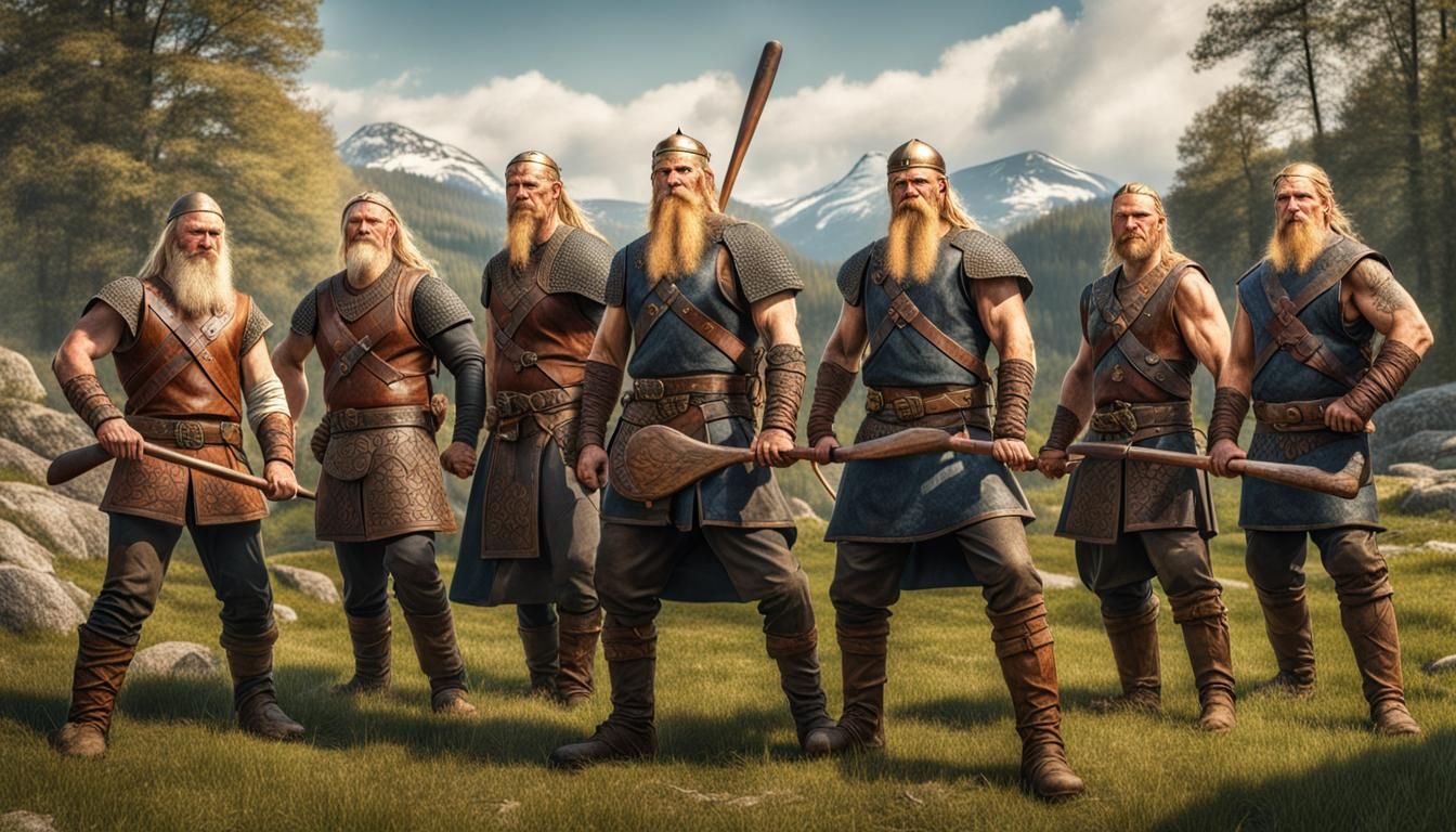 Vikings Play Baseball in Valhalla, Art Nouveau