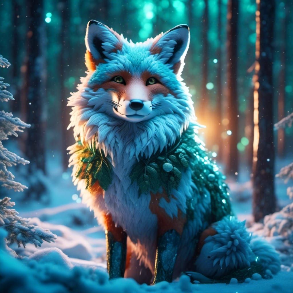 Manga Style Furry Fox in Winter Wood