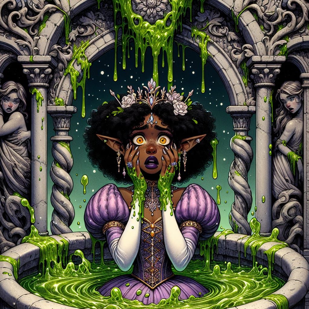 Distressed Princess in Enchanted Gothic Fountain