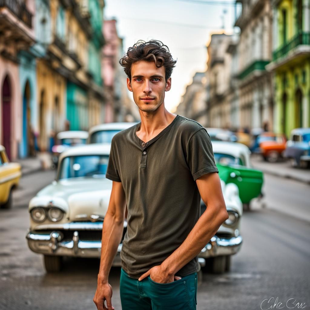 Young Man in Havana with Bokeh, Professional Photography