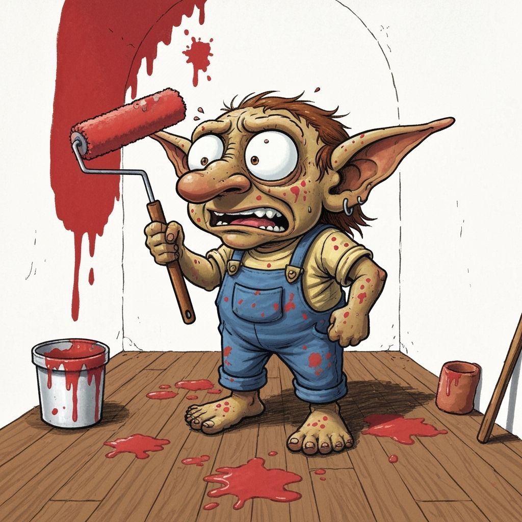 Panicked Goblin Decorator Overwhelmed by Painting Duties