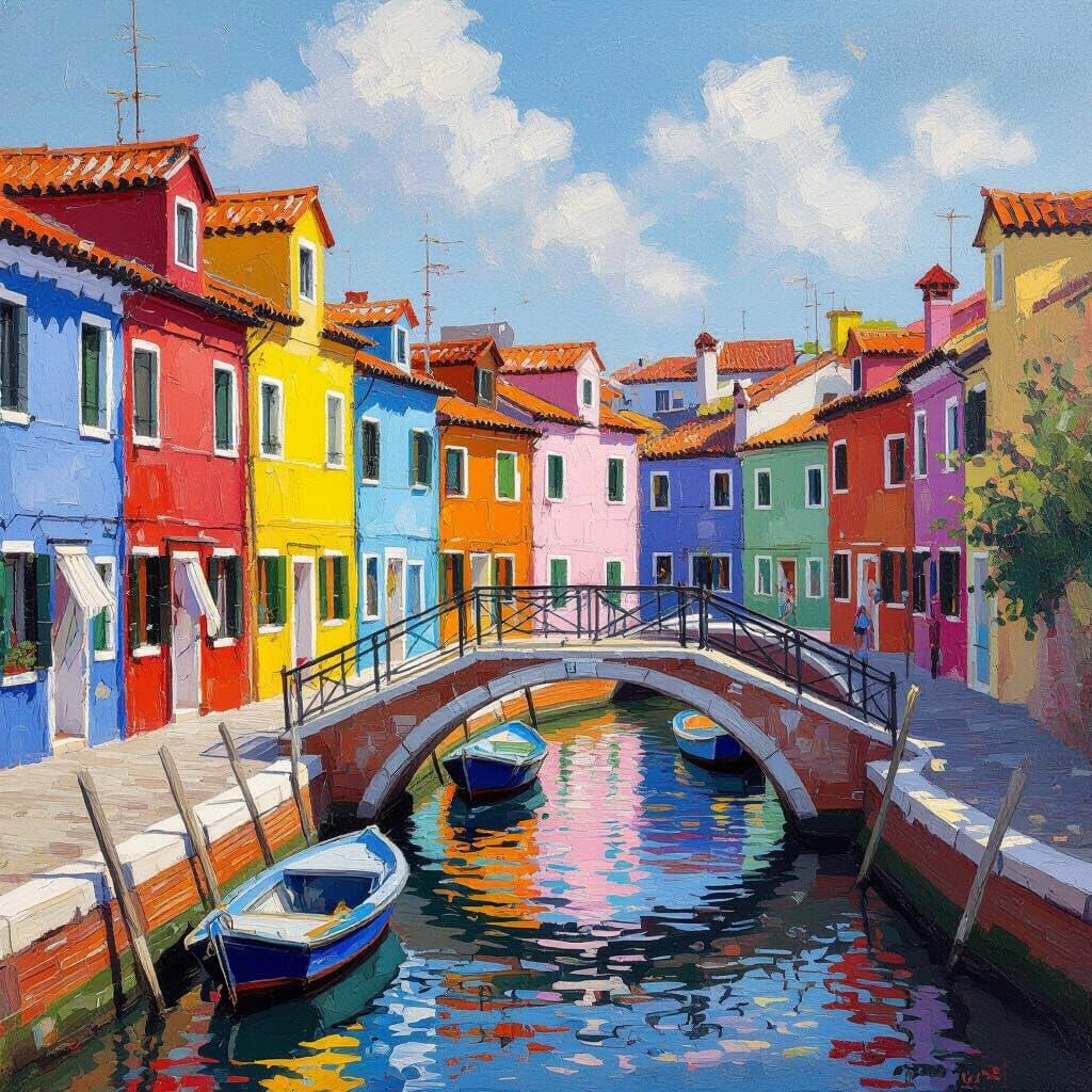 Colorful Burano Island in Impressionist Style