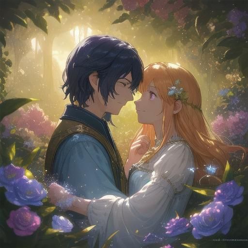 Romantic Garden Scene in Watercolor Style