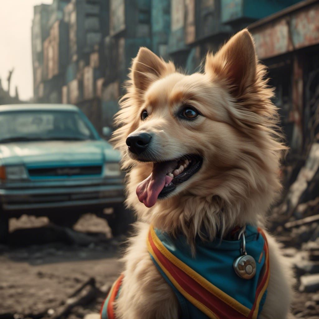 Cute Dog Portrait in 1980s Action Movie Style