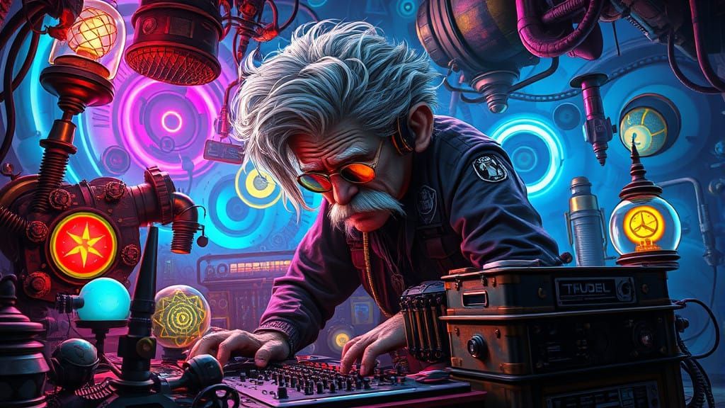 Steam Punk Music Producer in Neon Haven