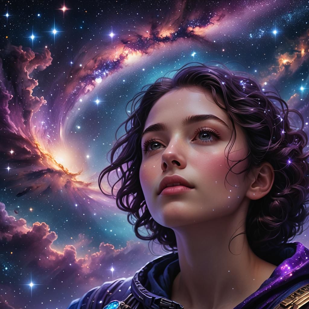 Person Floating in Starry Night Sky: Photorealistic Digital ...