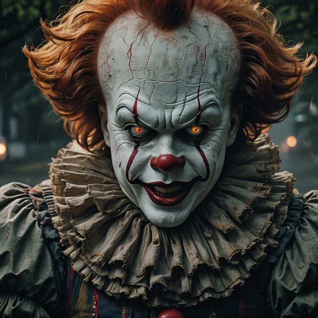 Menacing Pennywise Portrait in Moody Horror Style