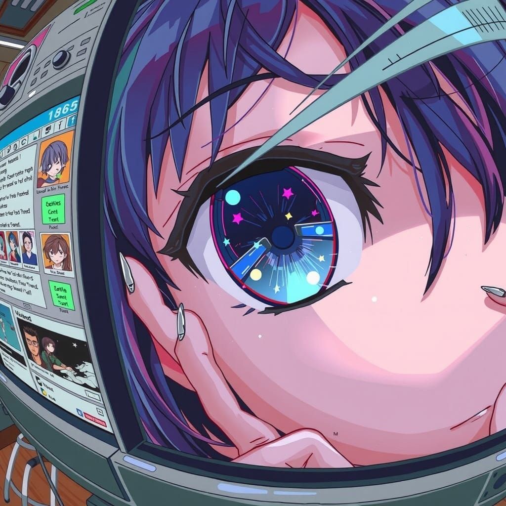 Retro Futuristic Girl Leans Out of a Computer Monitor