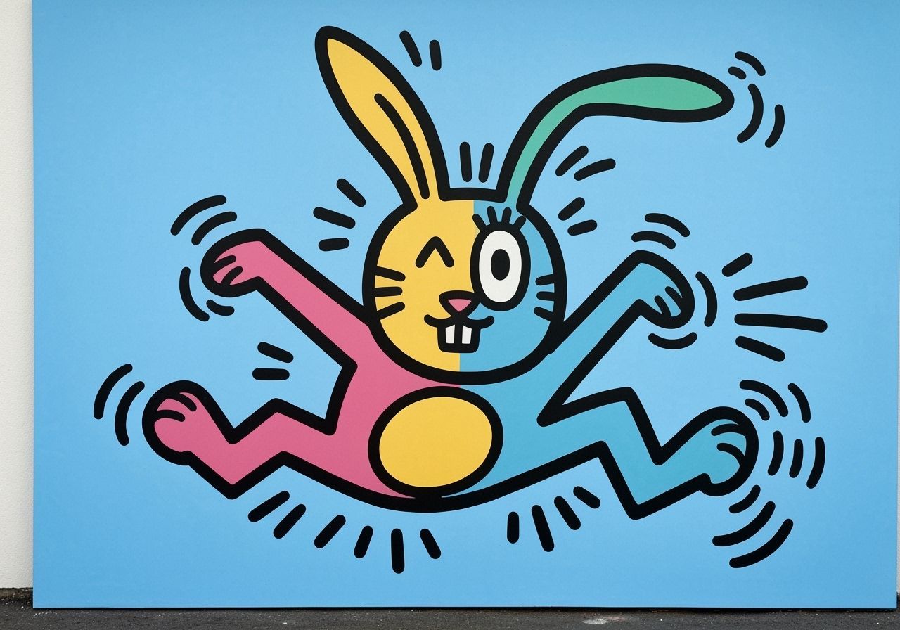 Rabbit Pop Art Mural in Keith Haring Style
