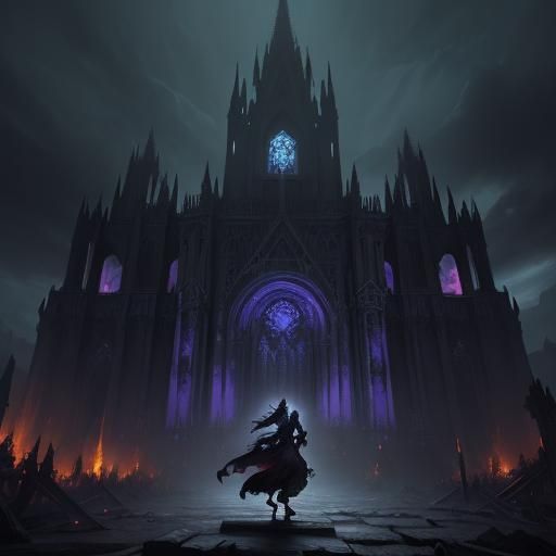 Epic Demon Lord vs Hero Clash in Gothic Cathedral