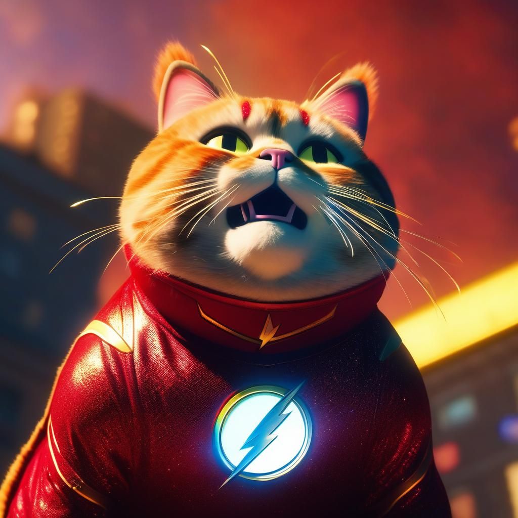 Chubby Cat as Flash in Cinematic Style