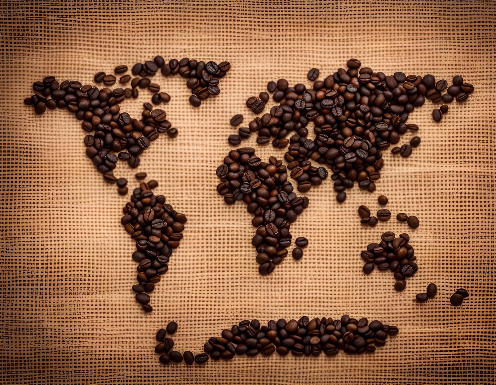 Coffee Bean World Map: Professional Burlap Photography