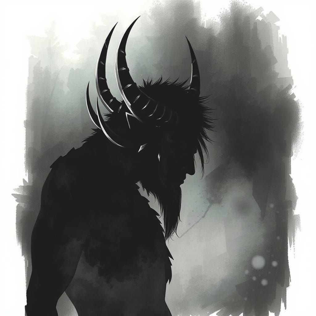 Mysterious Oni Portrait in Dark Cave