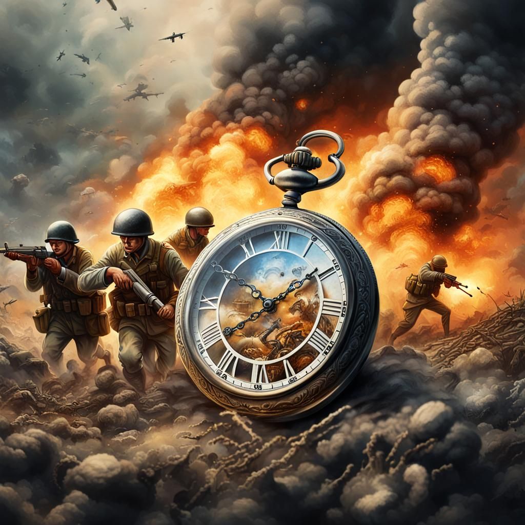 WWII Battlefield Inside Pocket Watch: Hyperrealistic Art