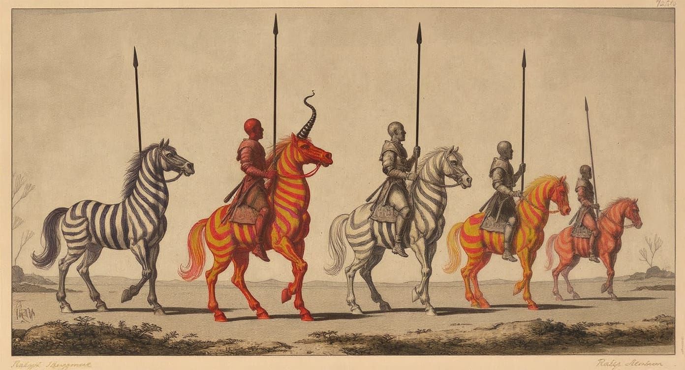 Psychedelic Ponies: A Surreal Inked Line Drawing