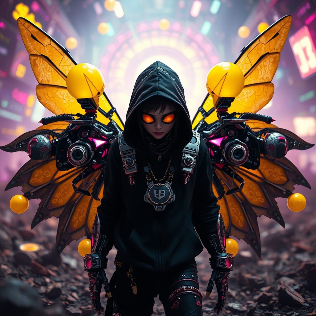 Gangster Fairy in Psychedelic Sci-Fi Landscape