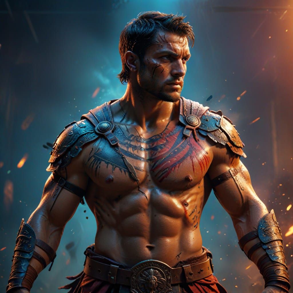 Ancient Roman Fighter with Glowing Tattoo