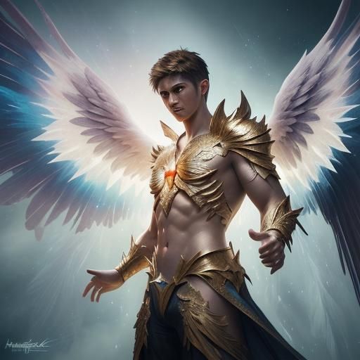 Angelic Man with Wings: Hyperrealistic Digital Art