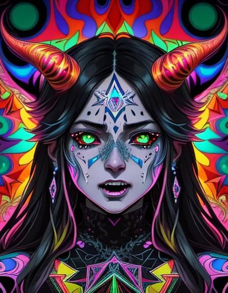 Screaming Devil Prince in Psychedelic Geometric Style