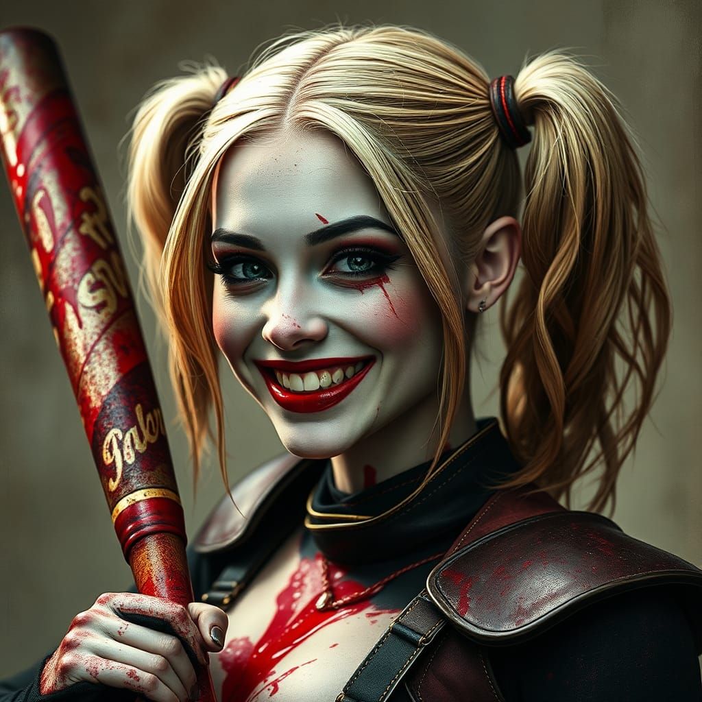 Hyperrealistic Harley Quinn in Blood Armor