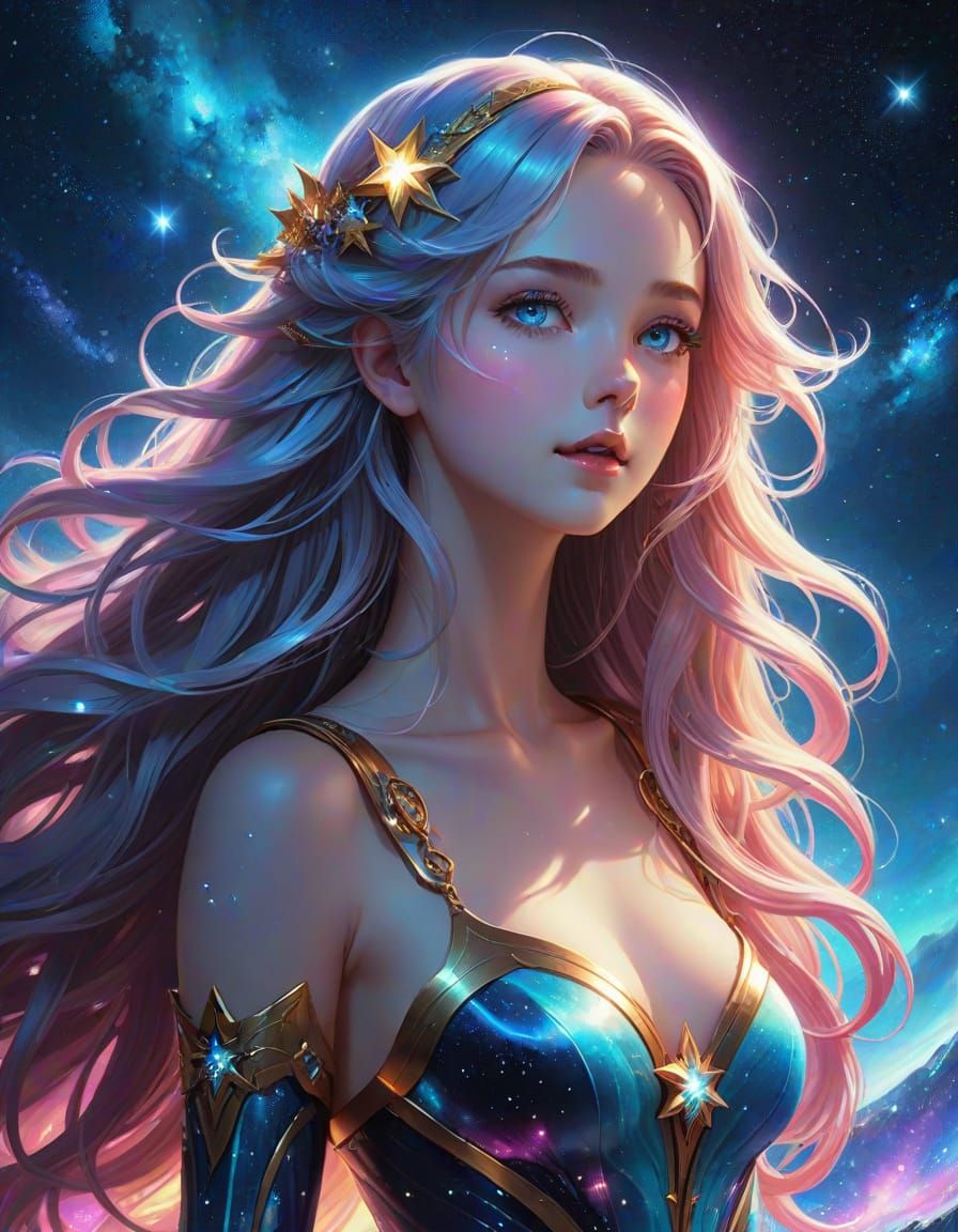 Cosmic Anime Maiden Radiates Celestial Beauty