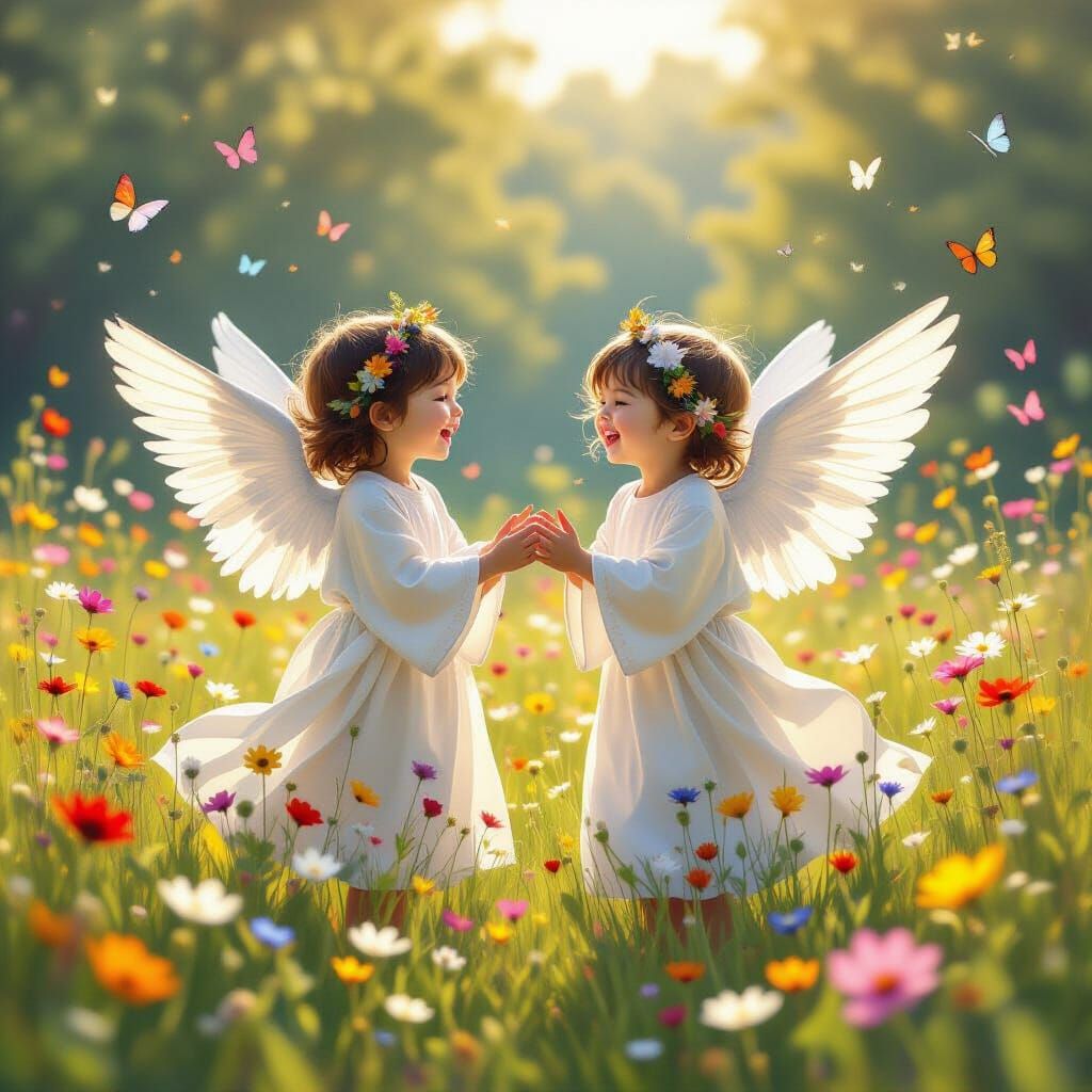 Angelic Children Playing in a Sunny Meadow