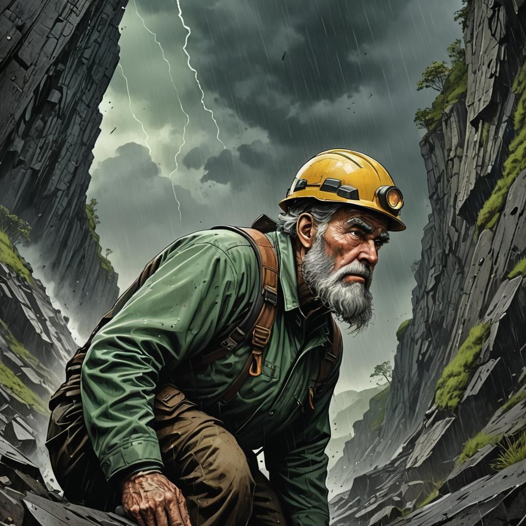Geologist Observes Landslide in Comic Book Art