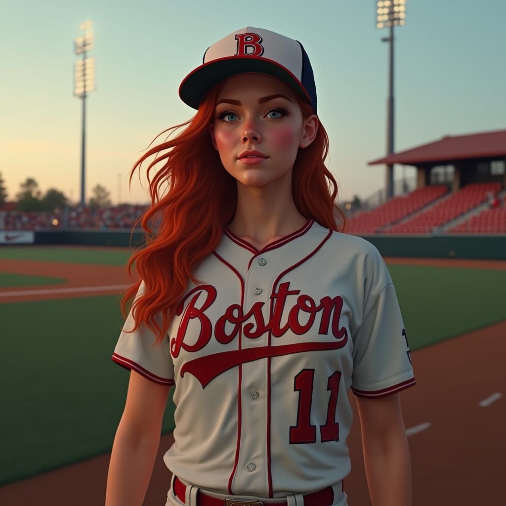 Hyper-Realistic Athlete in Boston University Baseball Unifor...