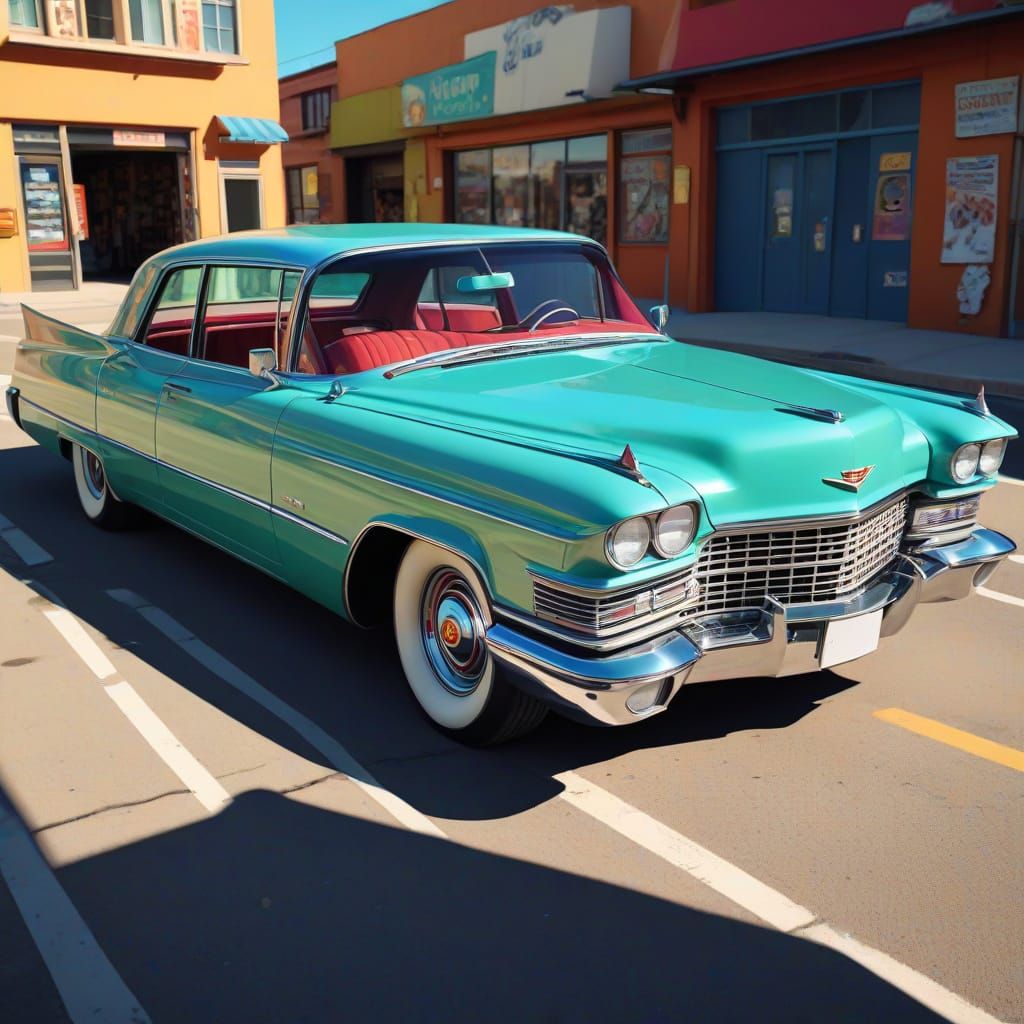 a cartoon picture in landscape mode of a Cadillac with misma...