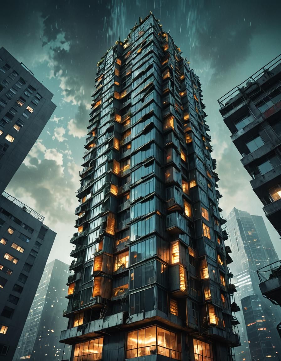 Futuristic Corn Cob Skyscraper in Sunset Hues