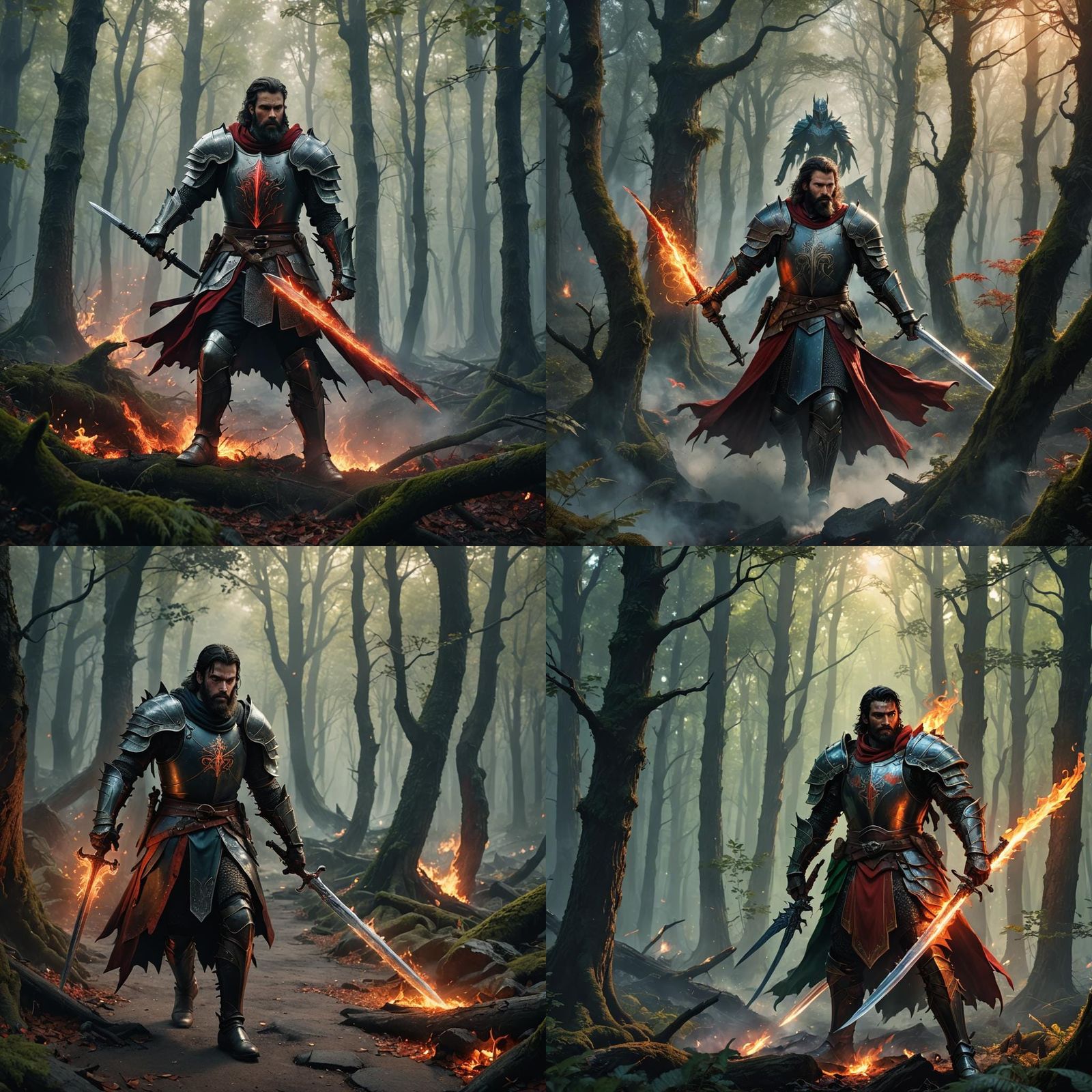 Knight with Heterochromia in Misty Forest