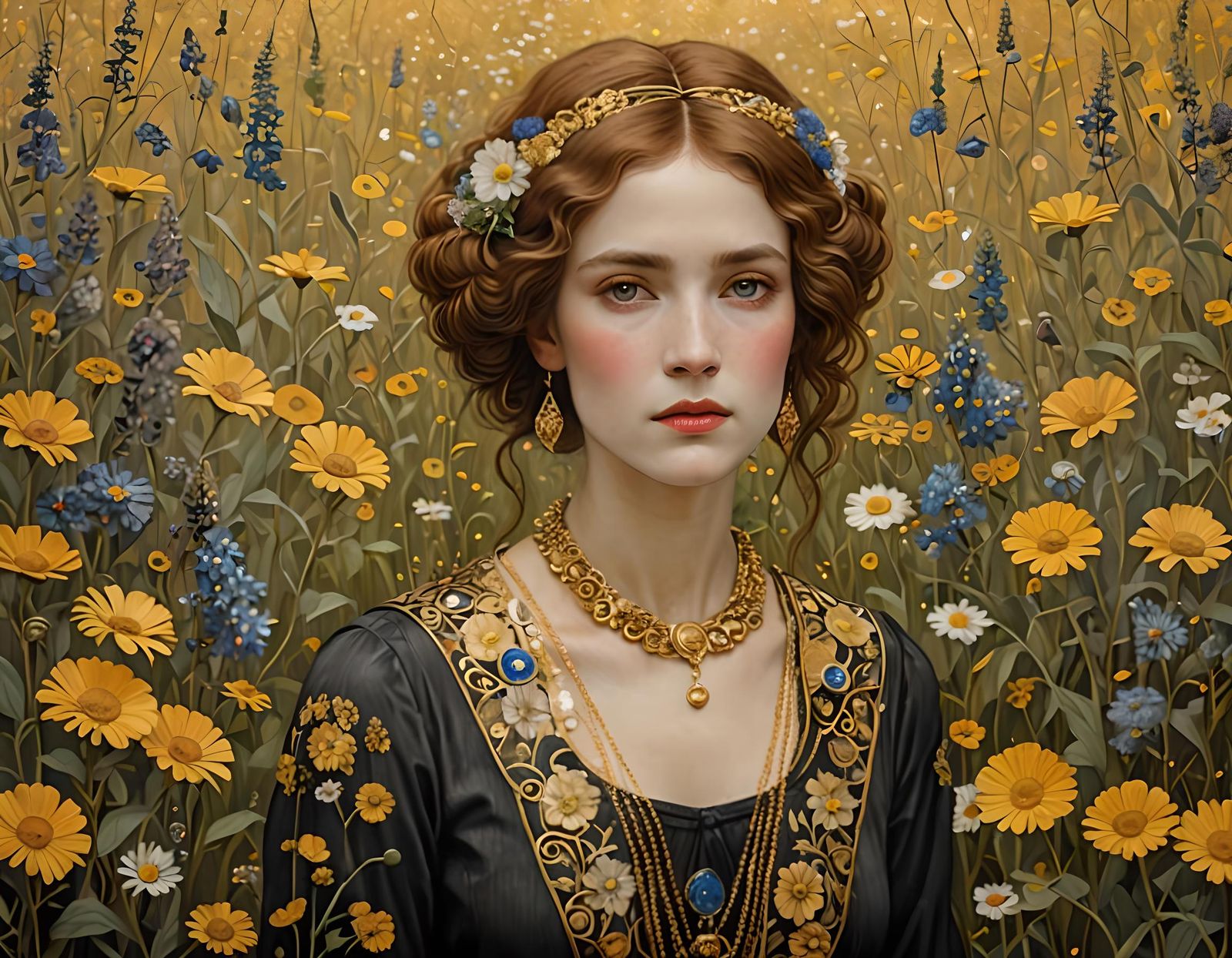 Golden Portrait of Woman in Klimt Style