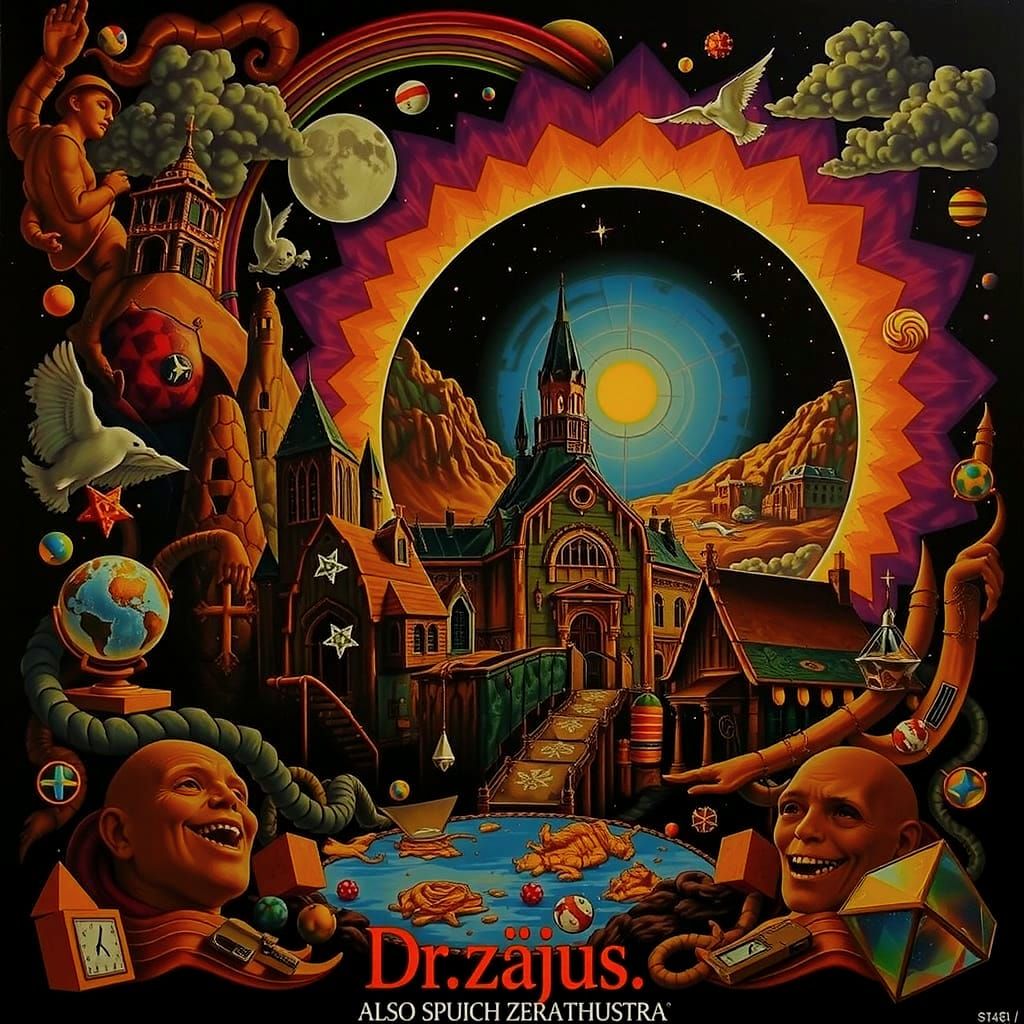 Cosmic Cityscape with Neon Geometric Patterns