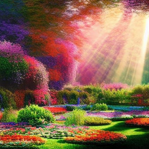 Sunlit Multicolored Garden in Impressionist Style