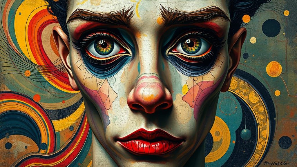 Eccentric Portrait in Bold, Swirling Colors