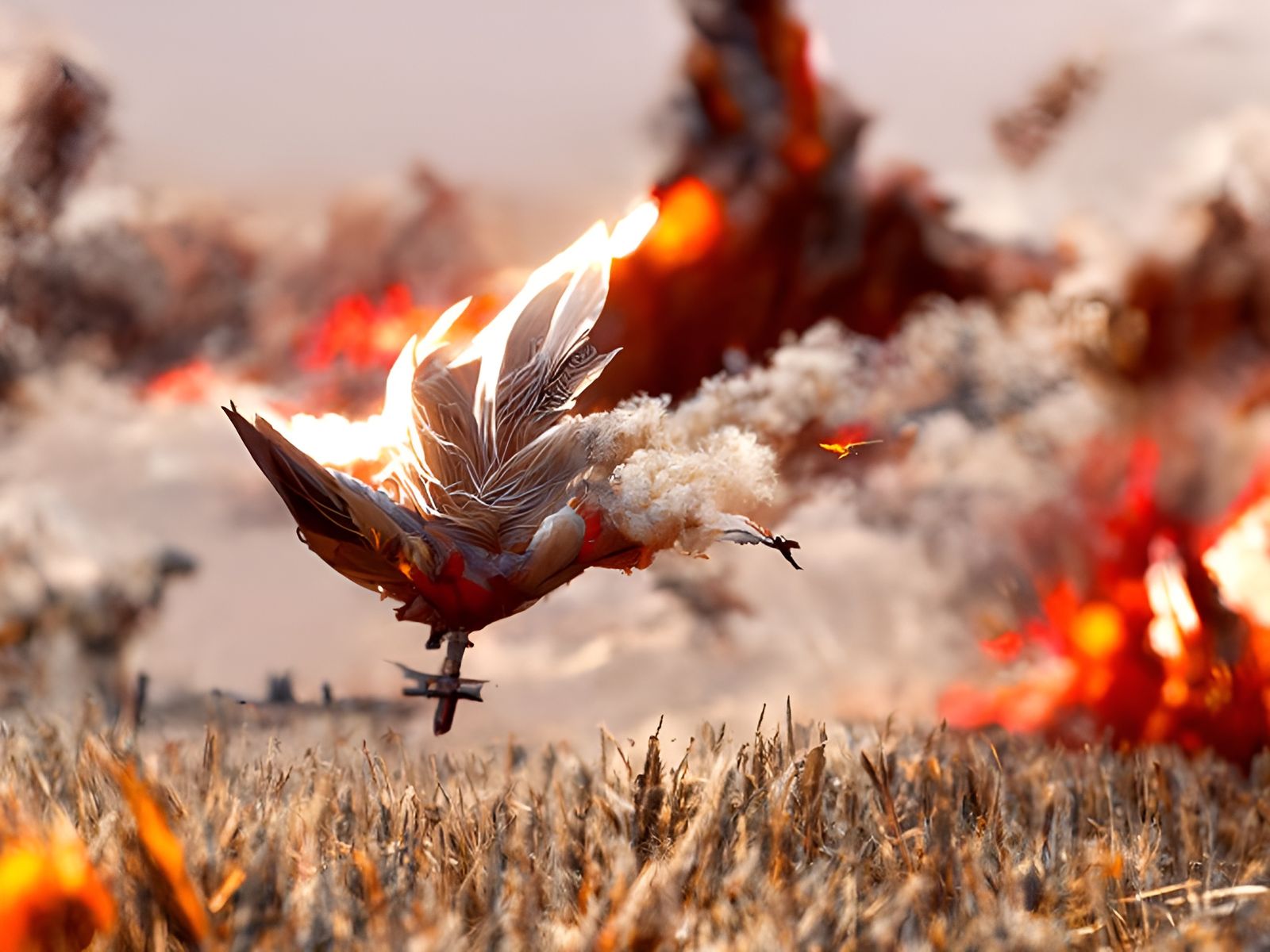 Peace Dove Soaring Over Burning Wheat Field
