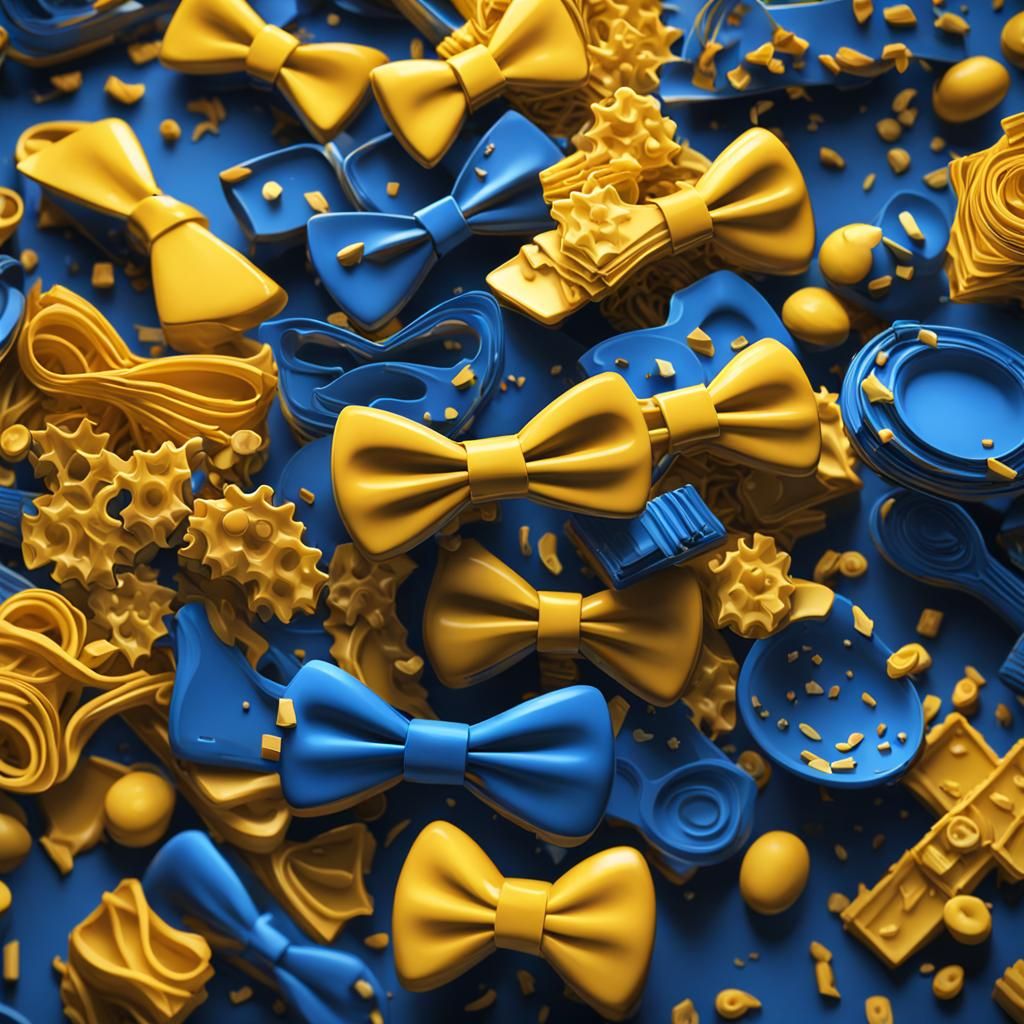 Blue and Yellow Bow Tie Pasta Picasso Art Bowl