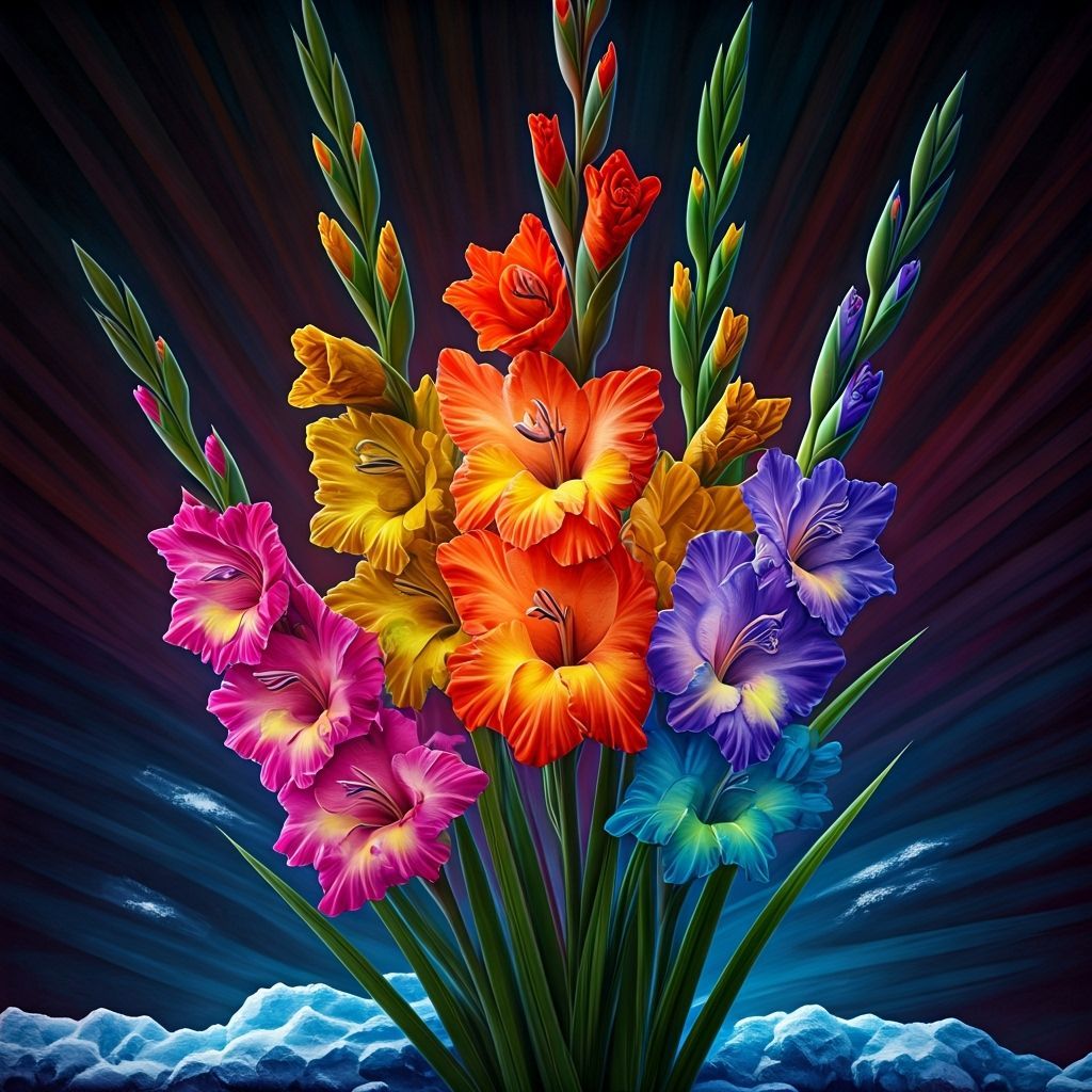 Colorful Ice Crystal Gladiolus in Glass Art Style