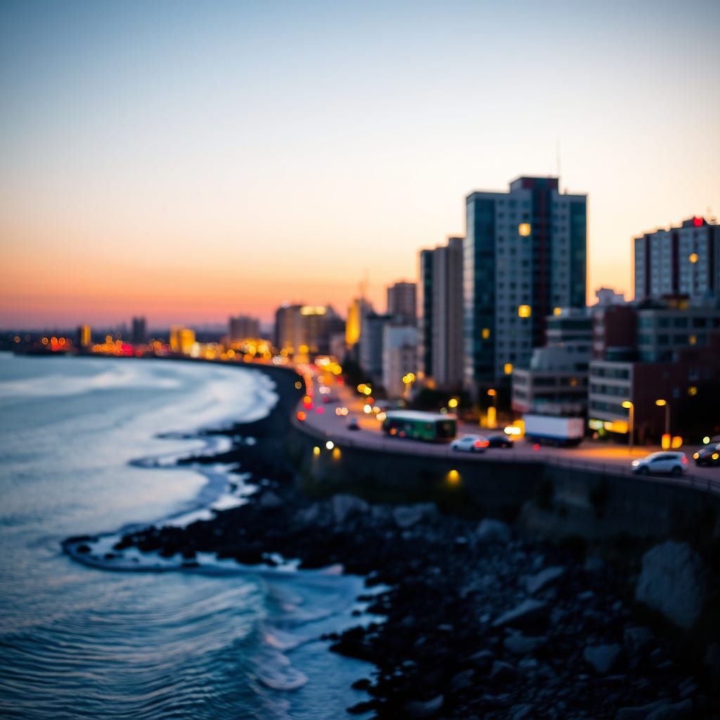 Vibrant Vladivostok Cityscape at Dusk in Golden Light